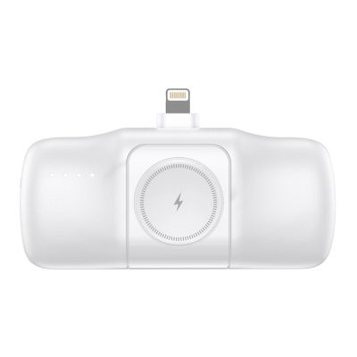 5. Wozinsky WF16-YLS 5000mAh 15W Lightning Mini Power Bank with Built-in USB-C Cable and Apple Watch Charger - White