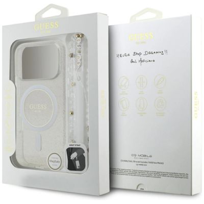 8. Guess IML Glitter Pearl Strap MagSafe Case for iPhone 17 Pro - Transparent