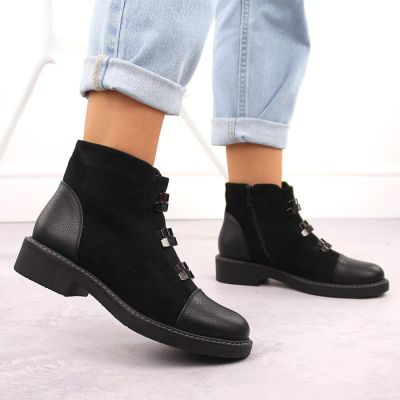 11. Women’s Black Suede-Look Ankle Boots with Warm Lining M.Daszyński SA252-4