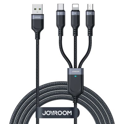 Joyroom S-A18 3in1 3.5A USB-A - Lightning+USB-C+MicroUSB cable 1.2m - black