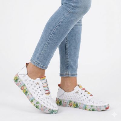 5. Women's leather openwork shoes white Artiker 58C0597