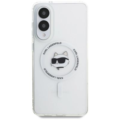 3. Karl Lagerfeld Button Choupette Head Printed Logo MagSafe Case for Samsung Galaxy S25 Edge - White
