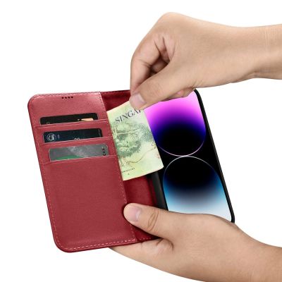 13. iCarer Wallet Case 2in1 Cover iPhone 14 Pro Max Leather Flip Cover Anti-RFID Red (WMI14220728-RD)