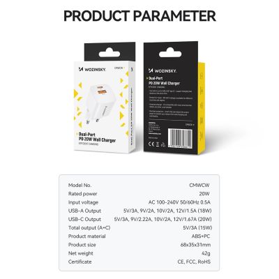 11. Wozinsky CMWCW 20W USB-C / USB-A Wall Charger - White