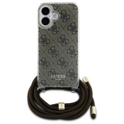 2. Guess Crossbody Cord 4G Print Case with Lanyard for iPhone 16 - Brown