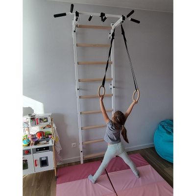 26. GYMNASTIC WOODEN AND METAL WALL BAR WITH METAL BAR AND ACCESSORIES FOR CHILDREN BENCHK 721W A076
