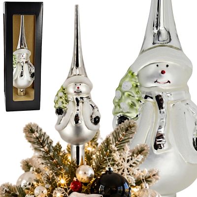 2. SILVER GLASS SNOWMAN CHRISTMAS TREE TOP