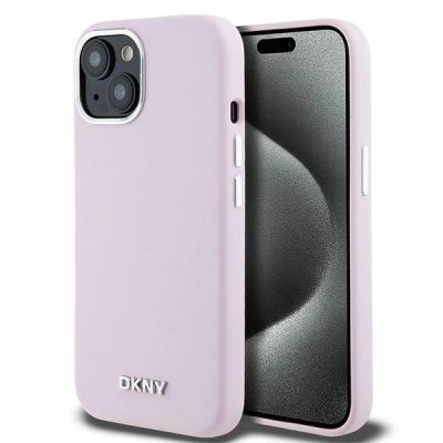 DKNY Liquid Silicone Small Metal Logo MagSafe Case for iPhone 15 / 14 / 13 - Pink