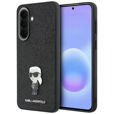 Karl Lagerfeld Fixed Glitter Ikonik Logo Metal Pin Case for Samsung Galaxy A57 5G - Black