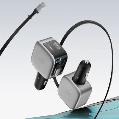6. Cuktech CC903P 100W Car Charger with Display and 70cm Retractable USB-C Cable - Gray