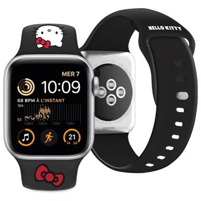 4. Hello Kitty Silicone Kitty Head Strap for Apple Watch 42/44/45/49mm - Black