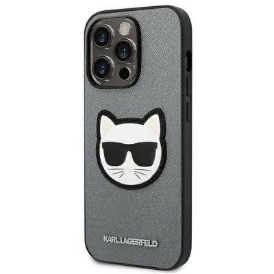 2. Karl Lagerfeld Saffiano Choupette Head Patch case for iPhone 14 Pro Max - silver