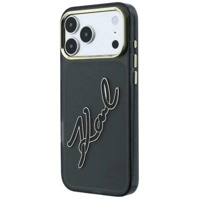2. Karl Lagerfeld IML Big Signature Resin Metal Frame Case for iPhone 18 Pro / 17 Pro - Black