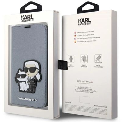 7. Karl Lagerfeld KLBKP14XSANKCPG iPhone 14 Pro Max 6.7" bookcase silver/silver Saffiano Karl & Choupette