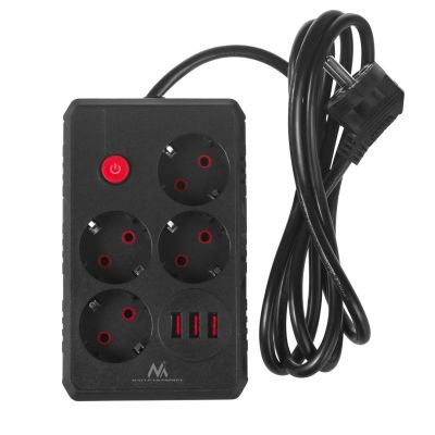 3. MACLEAN POWER STRIP, EXTENSION CORD 4 OUTLETS + 3XUSB, 110-240V AC 50/60HZ, 2.1A MAX 2500W, 1.5M, BLACK MCE392 B