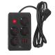 3. MACLEAN POWER STRIP, EXTENSION CORD 4 OUTLETS + 3XUSB, 110-240V AC 50/60HZ, 2.1A MAX 2500W, 1.5M, BLACK MCE392 B