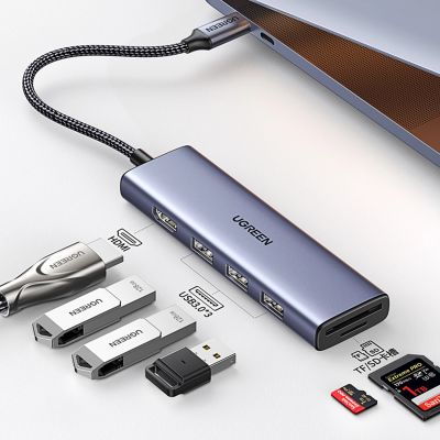 6. HUB Ugreen CM511 20956A 6in1 USB-C - HDMI / 3x USB-A 3.0 / SD/TF card reader - gray