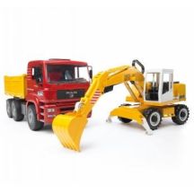 Toy: MAN TGA dump truck with BRUDER excavator