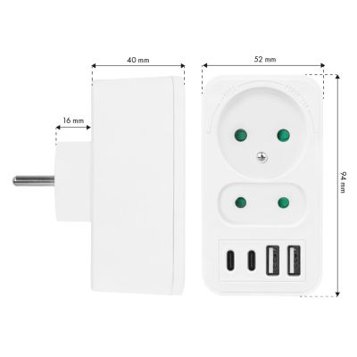 12. MACLEAN 2-Socket Power Outlet + 4x USB MCE249 F/W