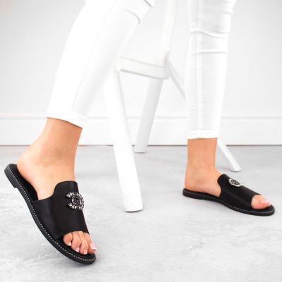 12. Comfortable slippers with zircons S.Barski W OLI258A black