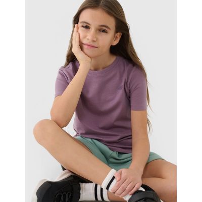 5. Regular plain girls' T-shirt 4F 4FJWSS25TTSHF2177-51S