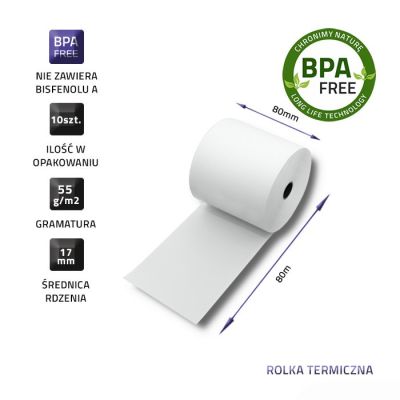 3. QOLTEC THERMAL ROLL 80X80 | 55G/M2 | 10PCS | BPA FREE