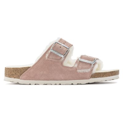 8. Birkenstock Arizona Suede Leather Shearling Pink Clay LAF Narrow Insulated Slides (1023258)