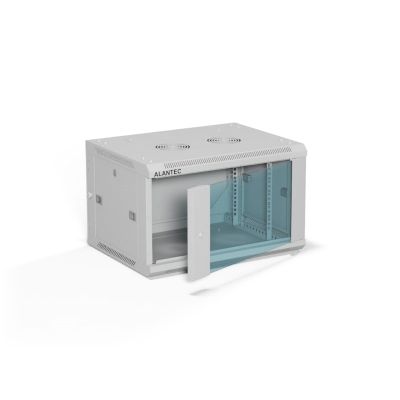 ALANTEC Wall-mounted cabinet 19" 6U 600x450, glass door, gray, assembled (SW-6U-600-450-01-SA)