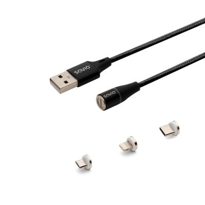 SAVIO MAGNETIC CABLE USB - USB TYPE C, MICRO AND LIGHTNING, 1M, BLACK CL-152