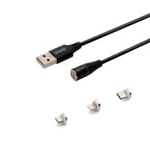 SAVIO MAGNETIC CABLE USB - USB TYPE C, MICRO AND LIGHTNING, 1M, BLACK CL-152