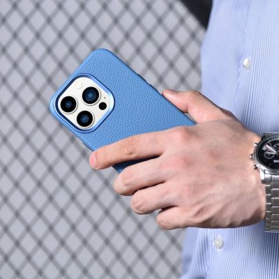 20. iCarer Litchi Premium Leather Case iPhone 14 Pro Max Magnetic Leather Case with MagSafe Light Blue (WMI14220712-LB)