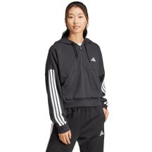 Women's adidas Essentials 3-Stripes French Terry Quarter-Zip Hoodie Black JN1956