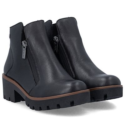 4. Women's leather ankle boots with a block heel, black, Rieker 79254-00