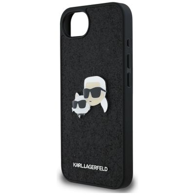 6. Karl Lagerfeld Fixed Glitter Karl&Choupette Heads Metal Pin iPhone 16e Case - Black