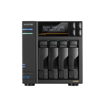 13. NAS Asustor AS6804T; Tower; 4x (3.5" SATA HDD/ 2.5" SSD); AMD Ryzen Embedded V3C14; 16G ECC DDR5 SODIMM (max. 64GB), 2x 10GbE, 2x 5GbE, 4x M.2 2280 NVMe PCIe 4.0, 2x USB4, 2x USB 3.2 Gen, 1x optional 10 GbE card