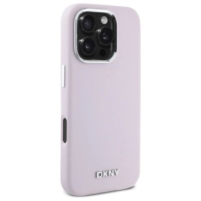 4. DKNY Liquid Silicone Small Metal Logo MagSafe iPhone 16 Pro Case - Pink