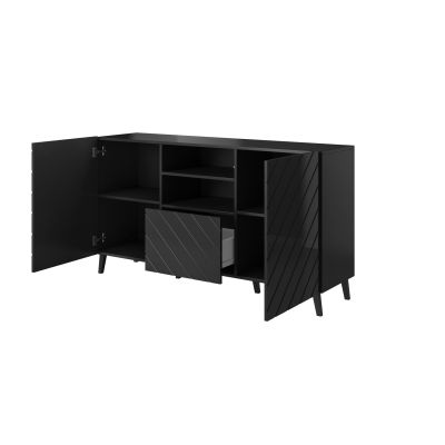 2. ABETO chest of drawers 150x42x82 black/black gloss
