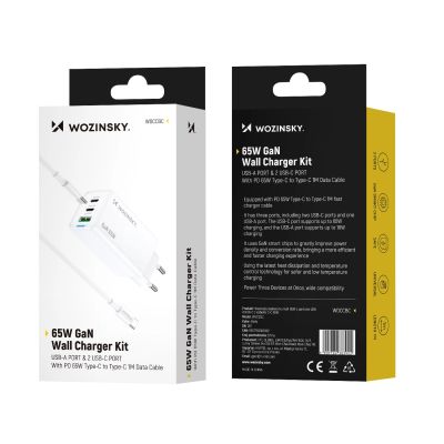 5. Wozinsky GaN 65W Charger with USB-A 2xUSB-C Ports with 65W USB-C Cable - White