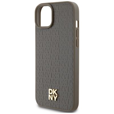 6. DKNY Leather Pattern Metal Logo MagSafe Case for iPhone 15 Plus / 14 Plus - Brown