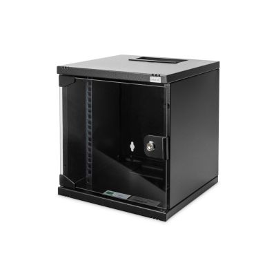 15. 10" network kit: 6U wall-mounted cabinet, shelf, power strip, 8-port switch, Cat.6 panel, black