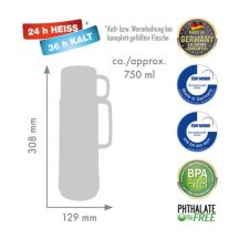 ROTPUNKT Glass Vacuum Flask, Capacity 0.750 l, POLAR-EL.-SU