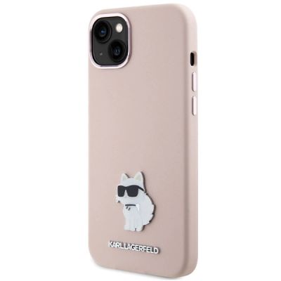 2. Karl Lagerfeld Silicone Choupette Metal Pin Case for iPhone 15 Plus / 14 Plus - Pink