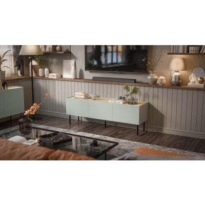 3. FELLINI TV cabinet 150x40x52 olive + oiled oak top