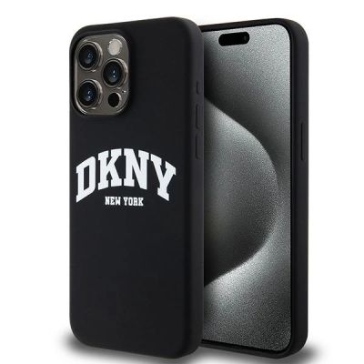 DKNY Liquid Silicone White Printed Logo MagSafe iPhone 14 Pro Max Case - Black