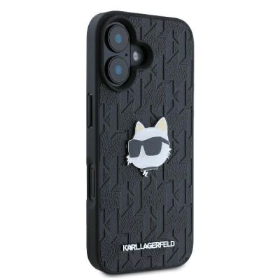 4. Karl Lagerfeld Monogram Choupette Head Pin iPhone 16 Case - Black