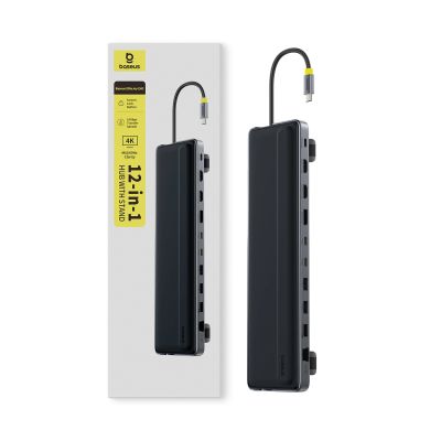 4. Baseus EliteJoy EH3 hub 12in1 USB-C docking station - 2xHDMI 4K@60Hz DisplayPort 4K@60Hz 2xUSB-C 10Gb/s 2xUSB-A 5Gb/s USB-A 480Mb/s SD/microSD 3.0 RJ45 1Gigabit USB-C PowerDelivery - gray