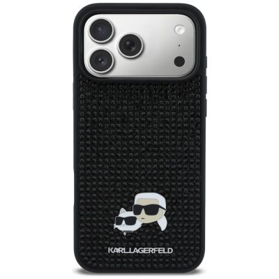 3. Karl Lagerfeld Rhinestones Karl&Choupette Pin Case for iPhone 17 Pro Max - Black