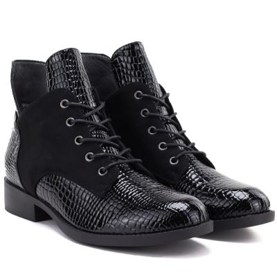 4. Women's patent leather ankle boots, black, Vinceza HX27-16524