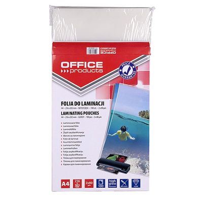 4. OFFICE PRODUCTS Laminating foil, A4, 2x80 micron, glossy, 100 pcs, transparent