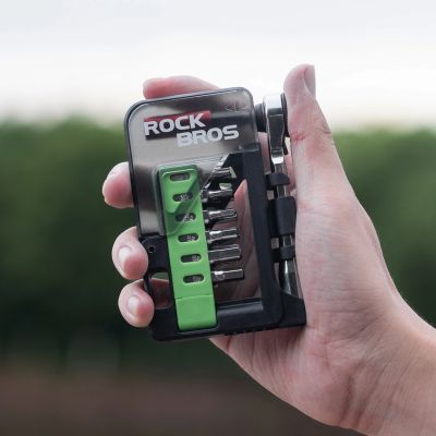 10. Rockbros Bike Tool Set with Mini Ratchet and Bits - Translucent Green